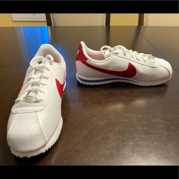New Nike Cortez White Red Leather Sneaker Shoes - Picture 6 of 11